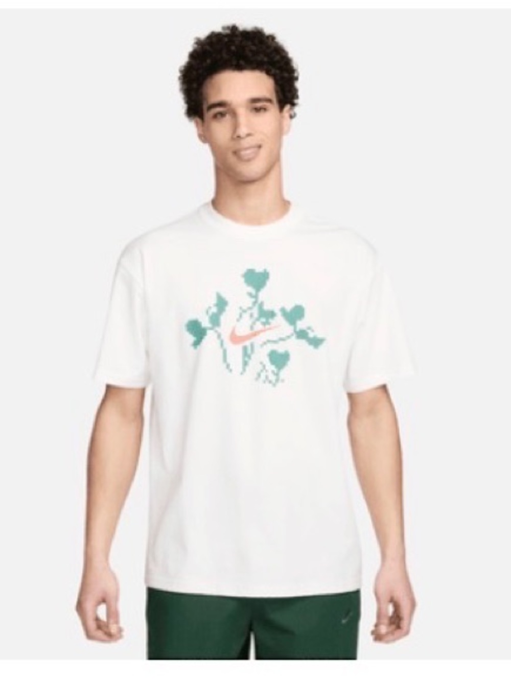 Nike White Short-Sleeve Tee with Teal Floral Swoosh